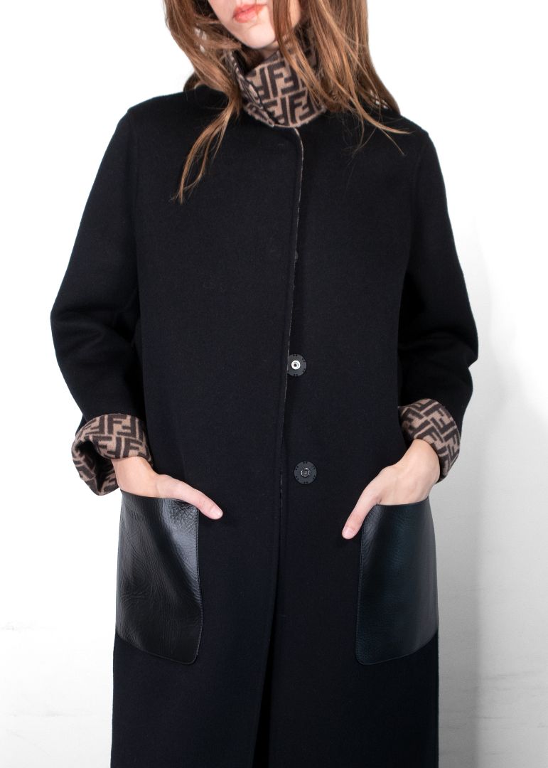 Fendi Black Reversible Logo Coat