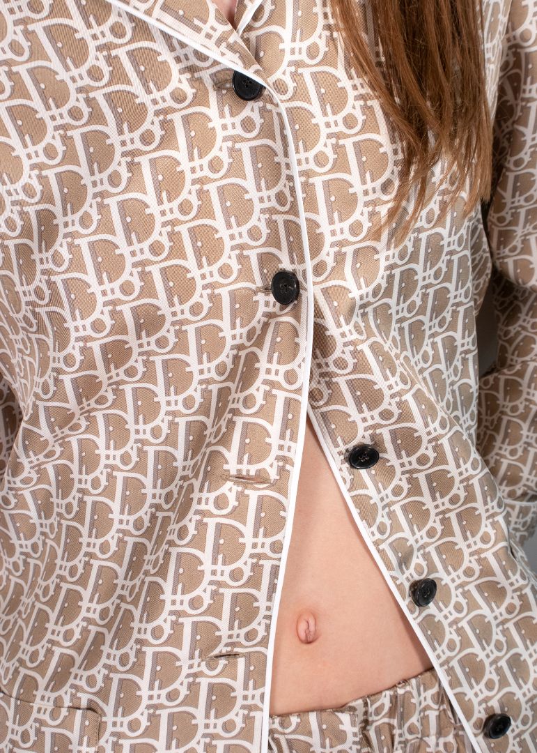 Christian Dior silk logo blouse and pants set