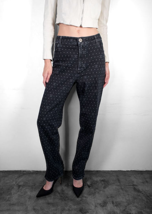 Chanel Black Logo Print Jeans