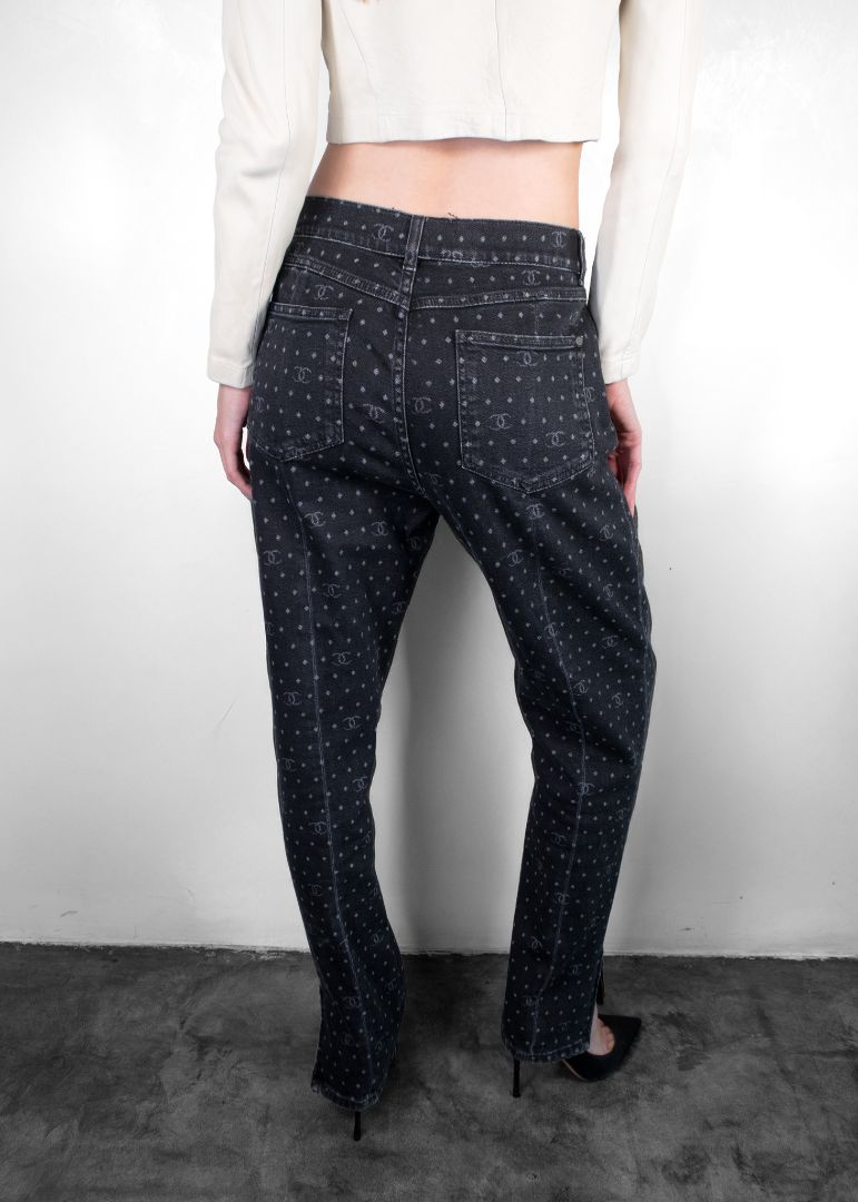 Chanel Black Logo Print Jeans