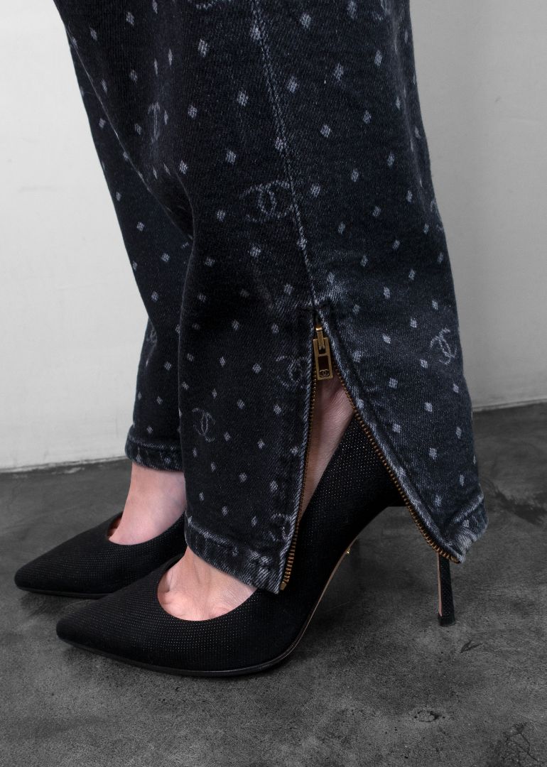 Chanel Black Logo Print Jeans