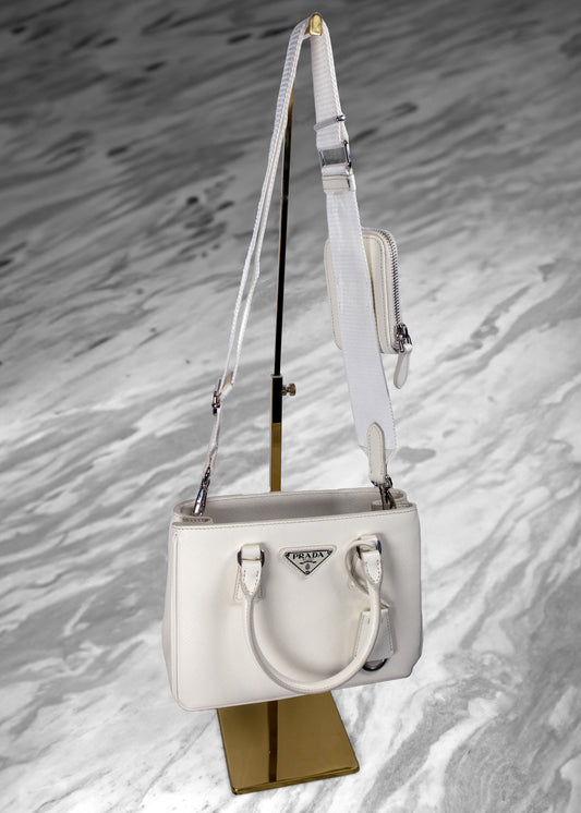 Prada Mini Galleria Triangle Logo-Plaque Tote Bag