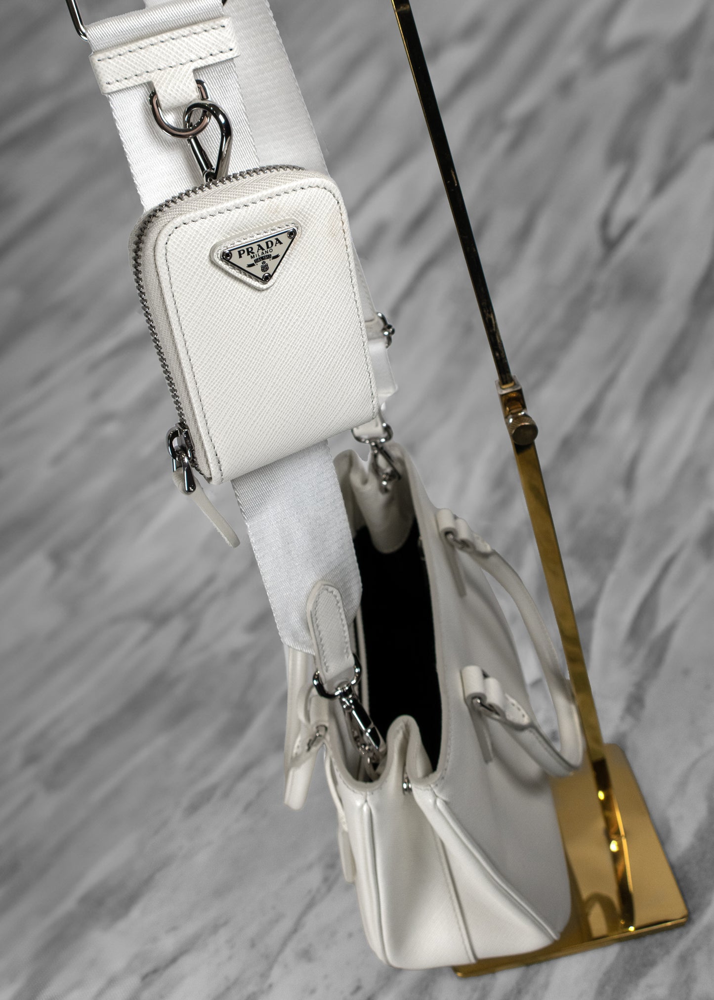 Prada Mini Galleria Triangle Logo-Plaque Tote Bag