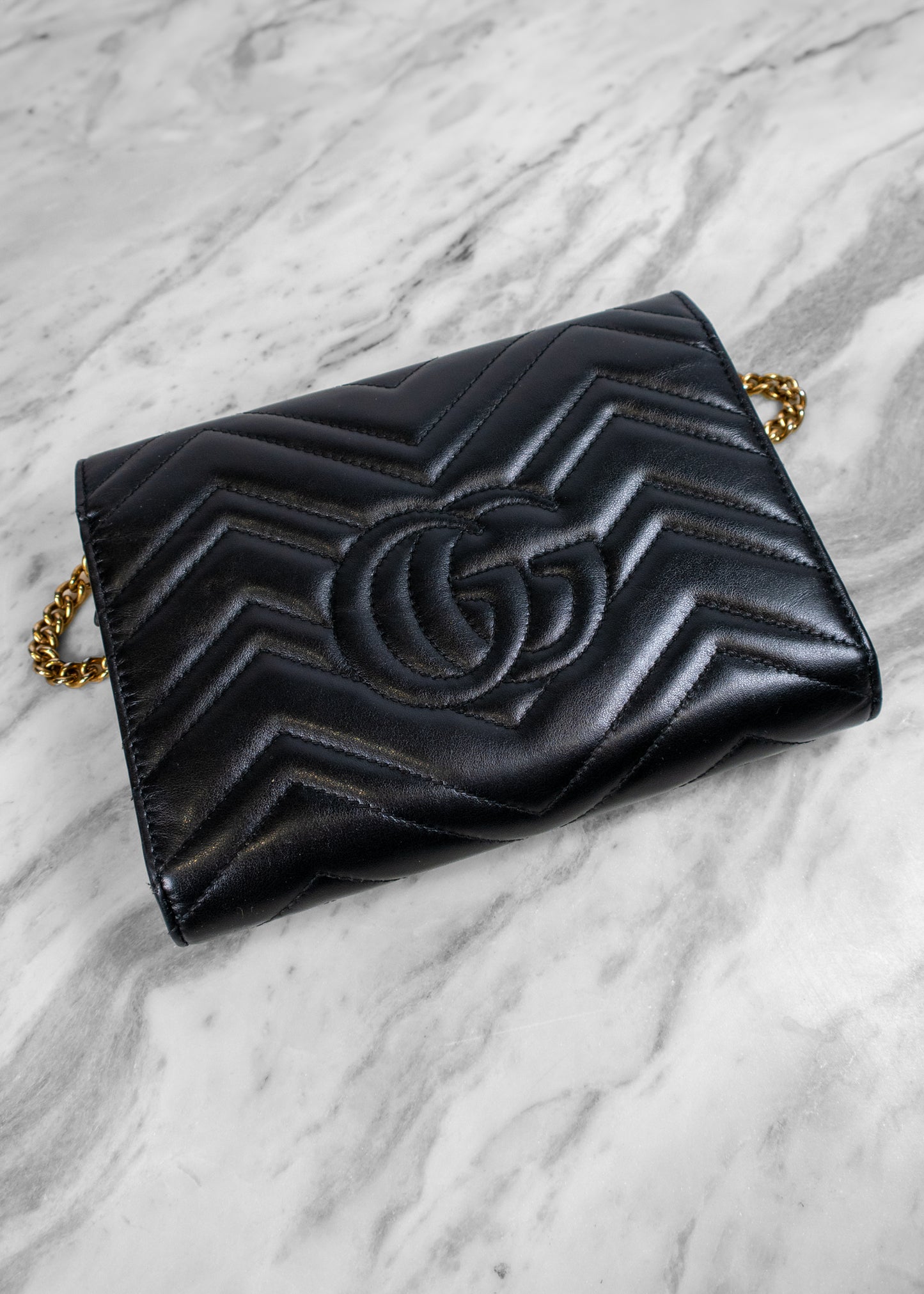 Gucci Calfskin Matelasse GG Marmont Chain Wallet