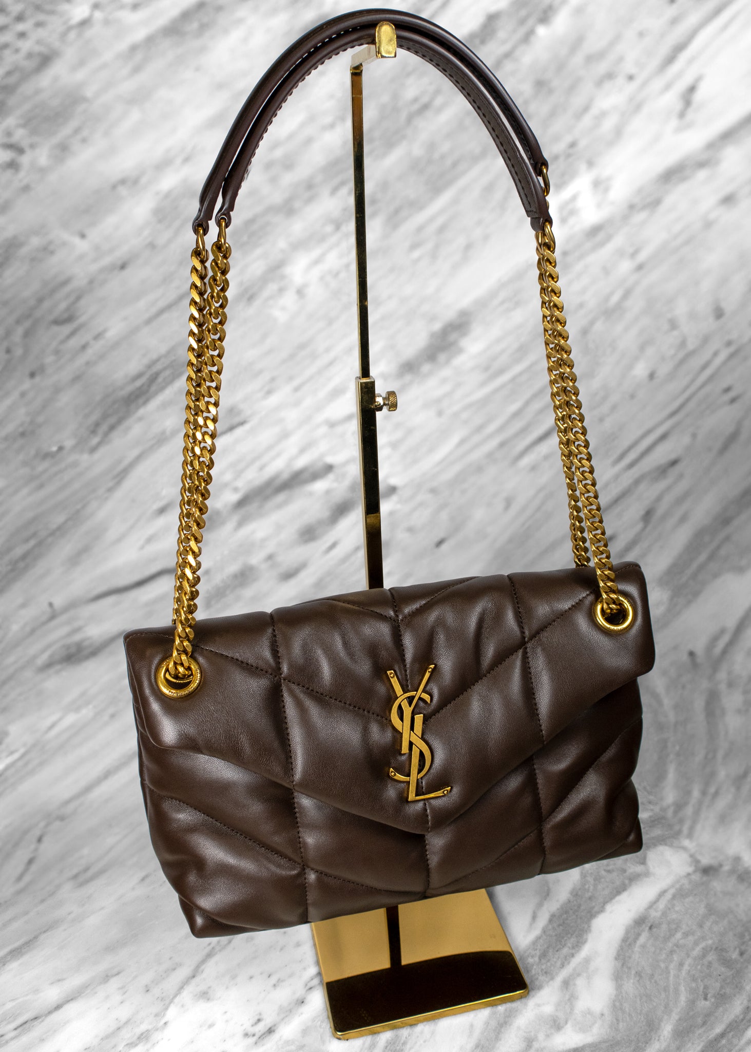 Saint Laurent Loulou Logo Plaque Puffer Chained Shoulder Bag