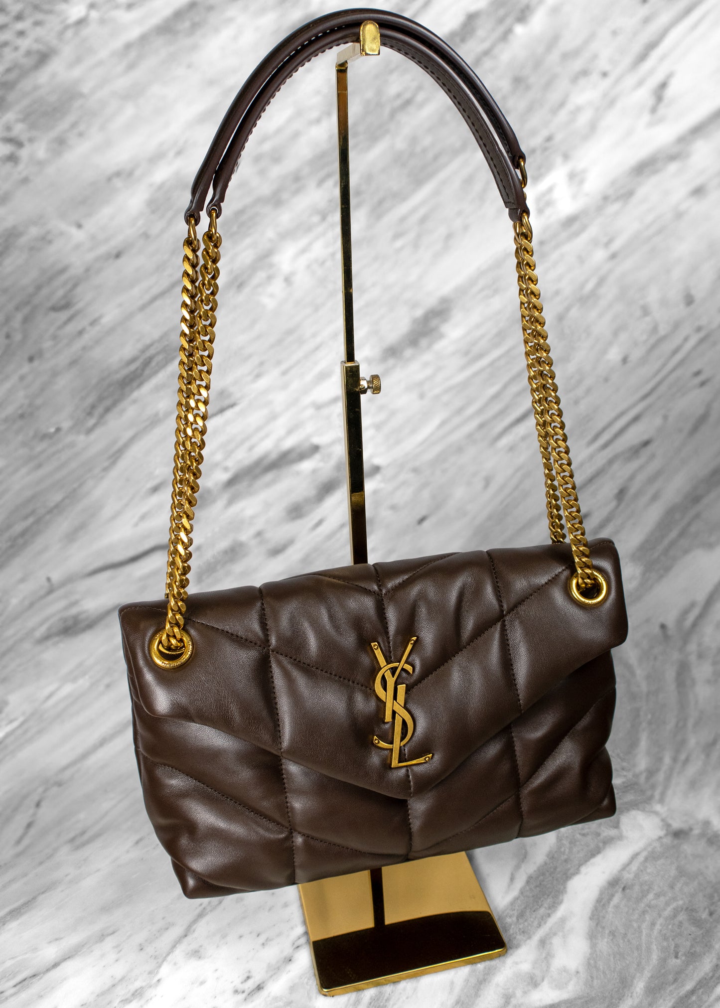 Saint Laurent Loulou Logo Plaque Puffer Chained Shoulder Bag