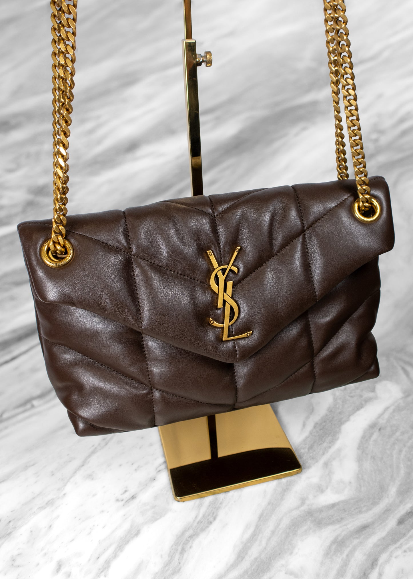 Saint Laurent Loulou Logo Plaque Puffer Chained Shoulder Bag