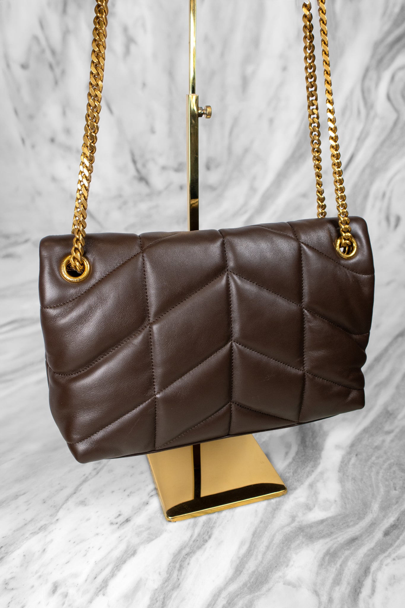 Saint Laurent Loulou Logo Plaque Puffer Chained Shoulder Bag