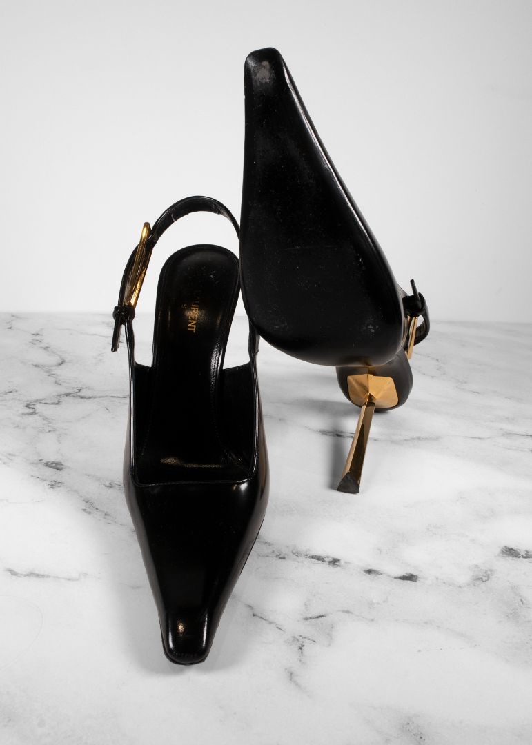 Saint Laurent Black Lee Glossy Slingback Pumps