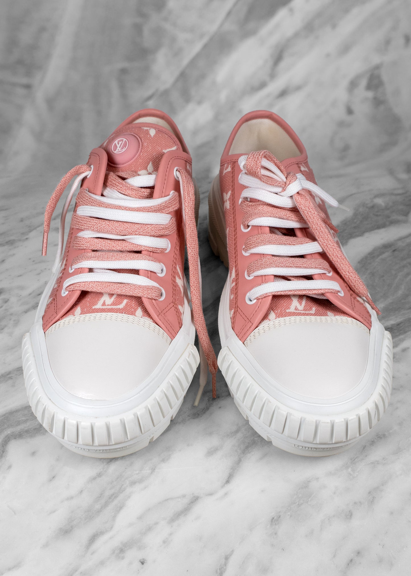 Louis Vuitton Pink Denim Monogram Squad Sneakers