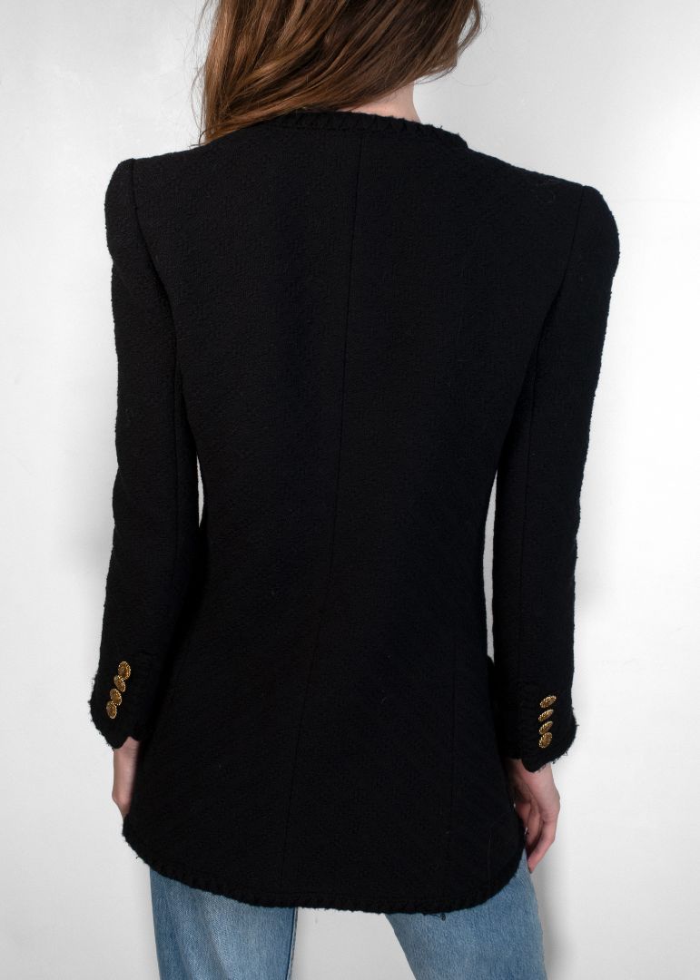 Saint Laurent Black Tweed Jacket With Gold YSL Buttons