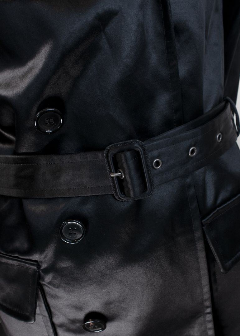 Saint Laurent Black Satin Short Trench Coat With Belt