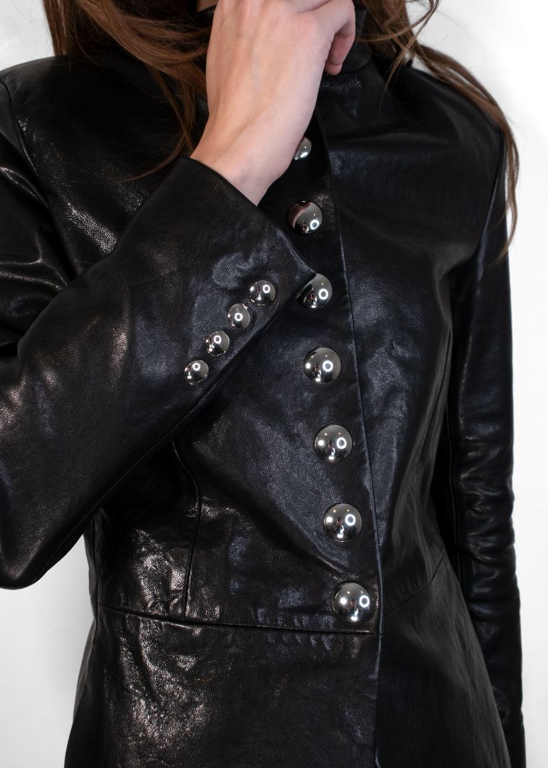 Khaite Black Leather "Samuel" Jacket With Silver Buttons