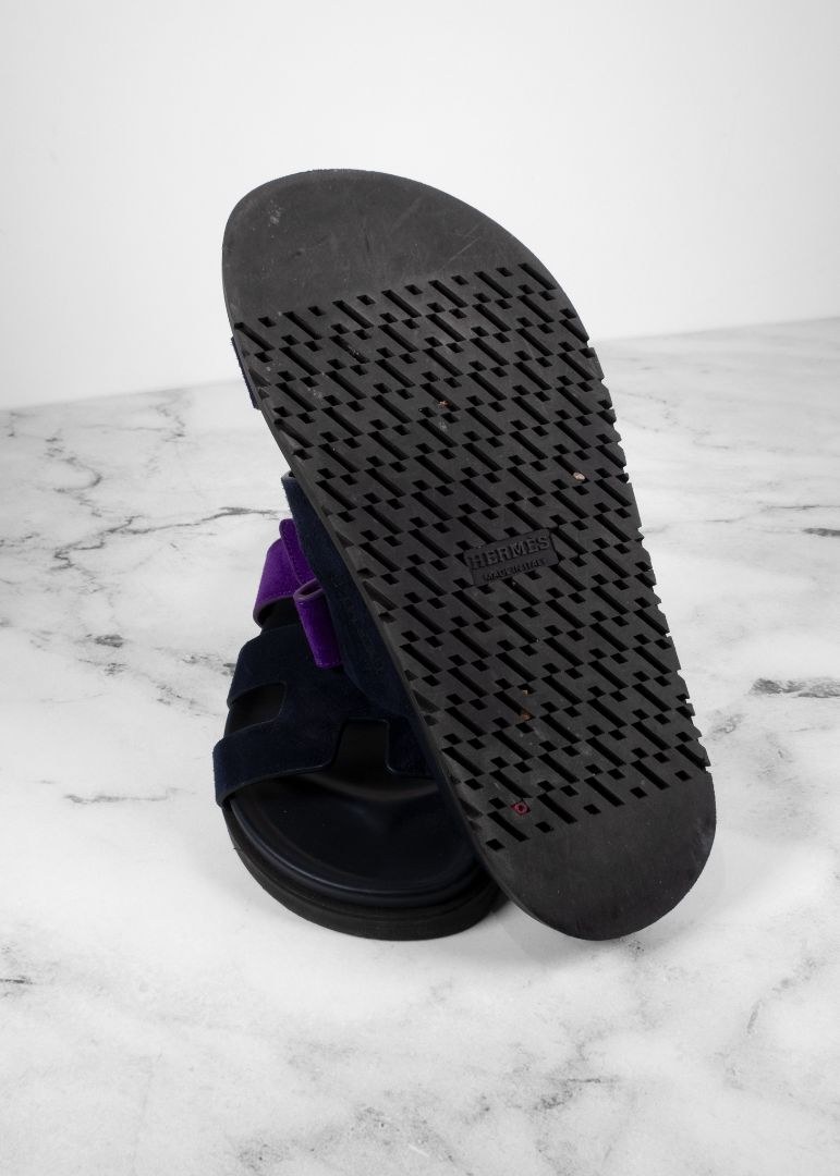 Hermes Purple/navy Suede Chypre Slides