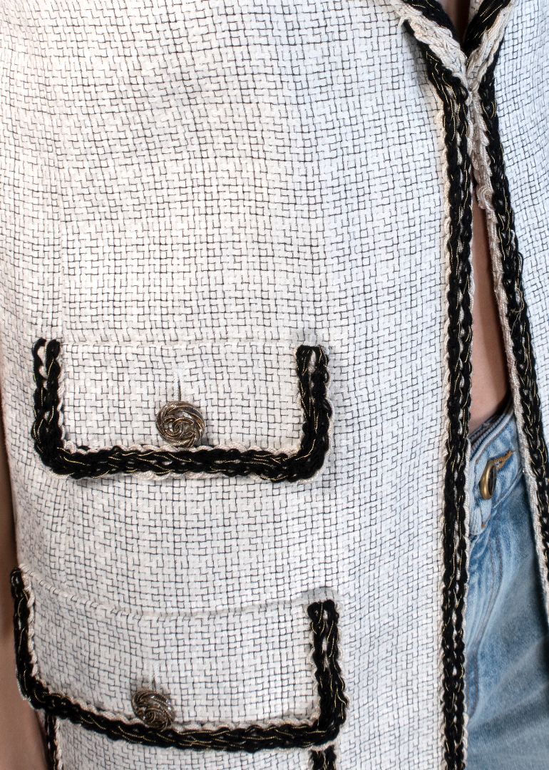 Chanel Ivory/black Vintage Long Vest