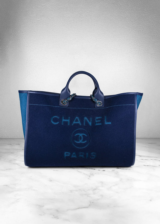 Chanel Deauville Coco Mark Navy Blue Tote Bag