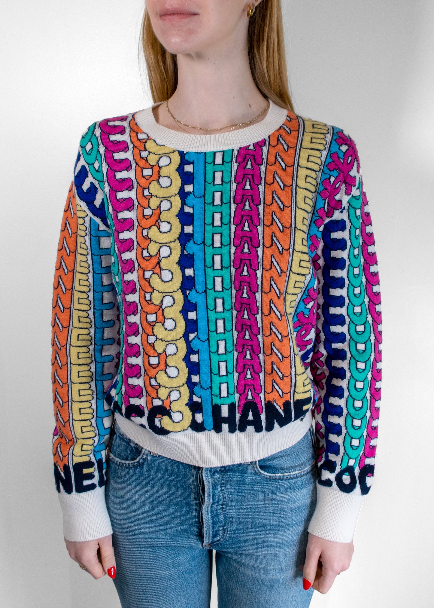 Chanel 21k Rainbow Letter Logo Sweater