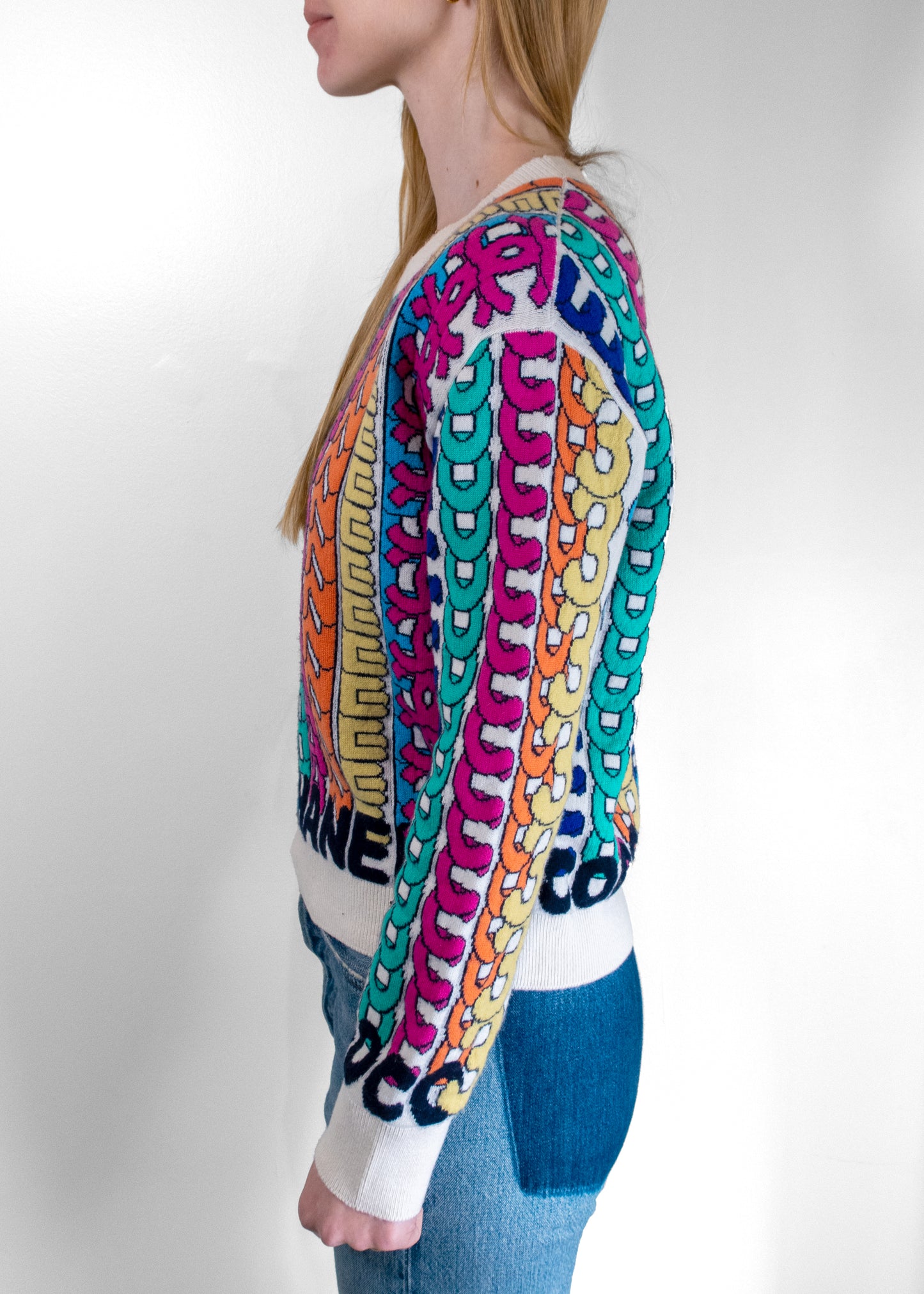 Chanel 21k Rainbow Letter Logo Sweater