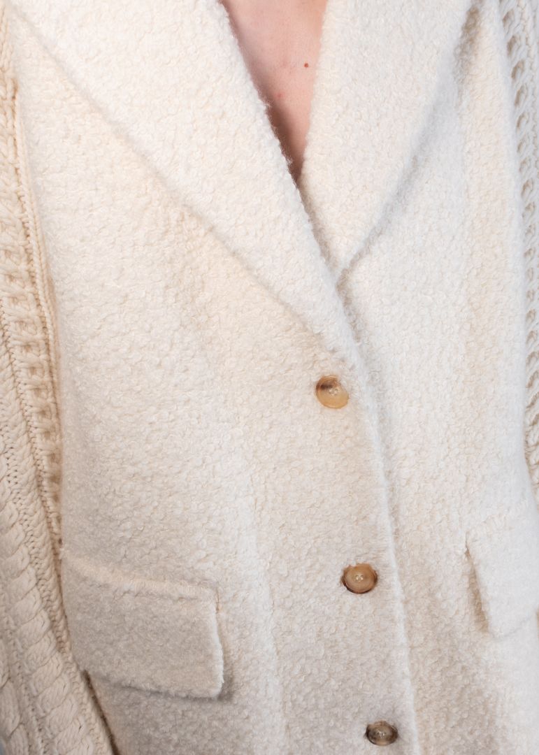 Gabriela Hearst Ivory Single Breasted Boucle Coat