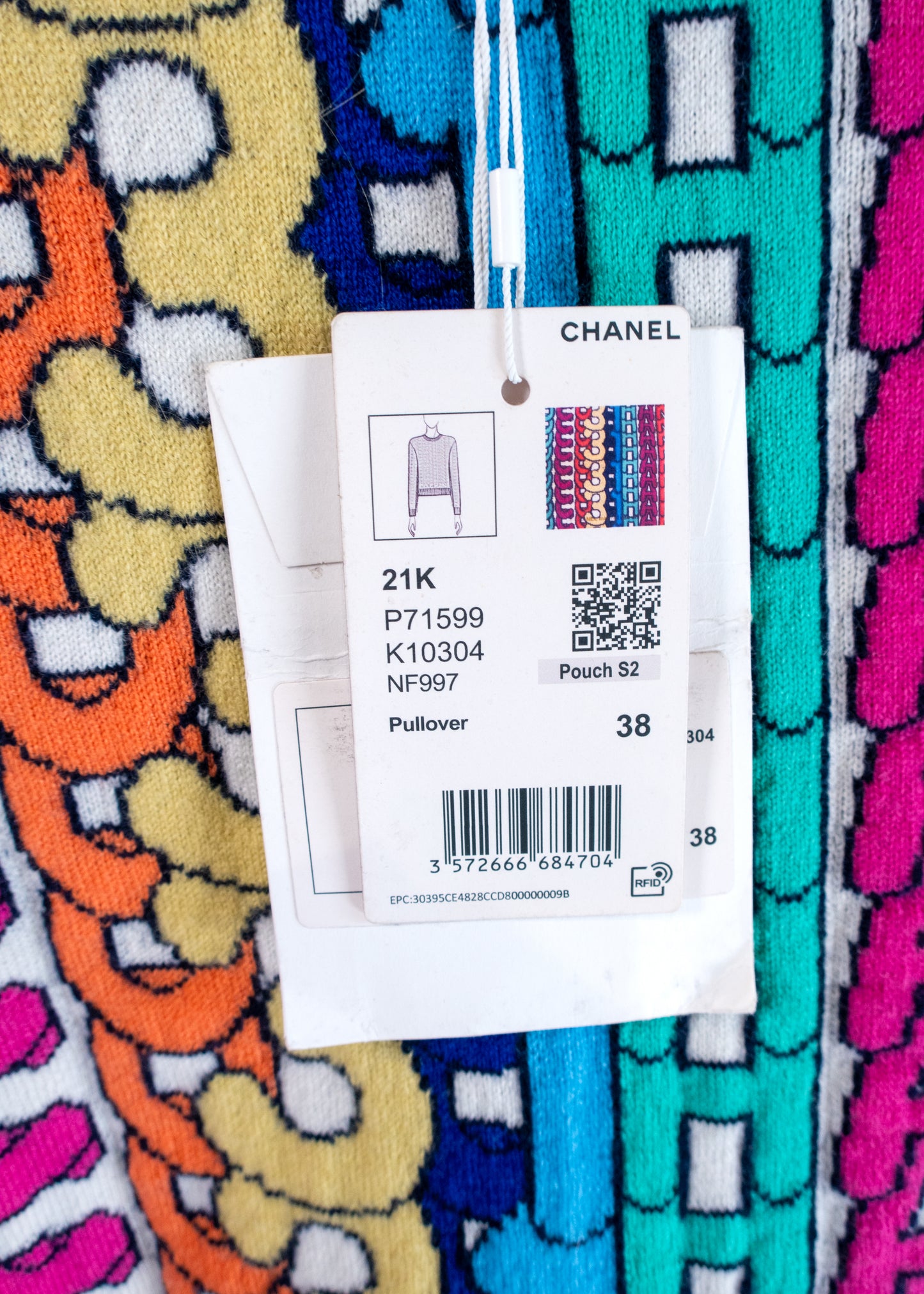 Chanel 21k Rainbow Letter Logo Sweater