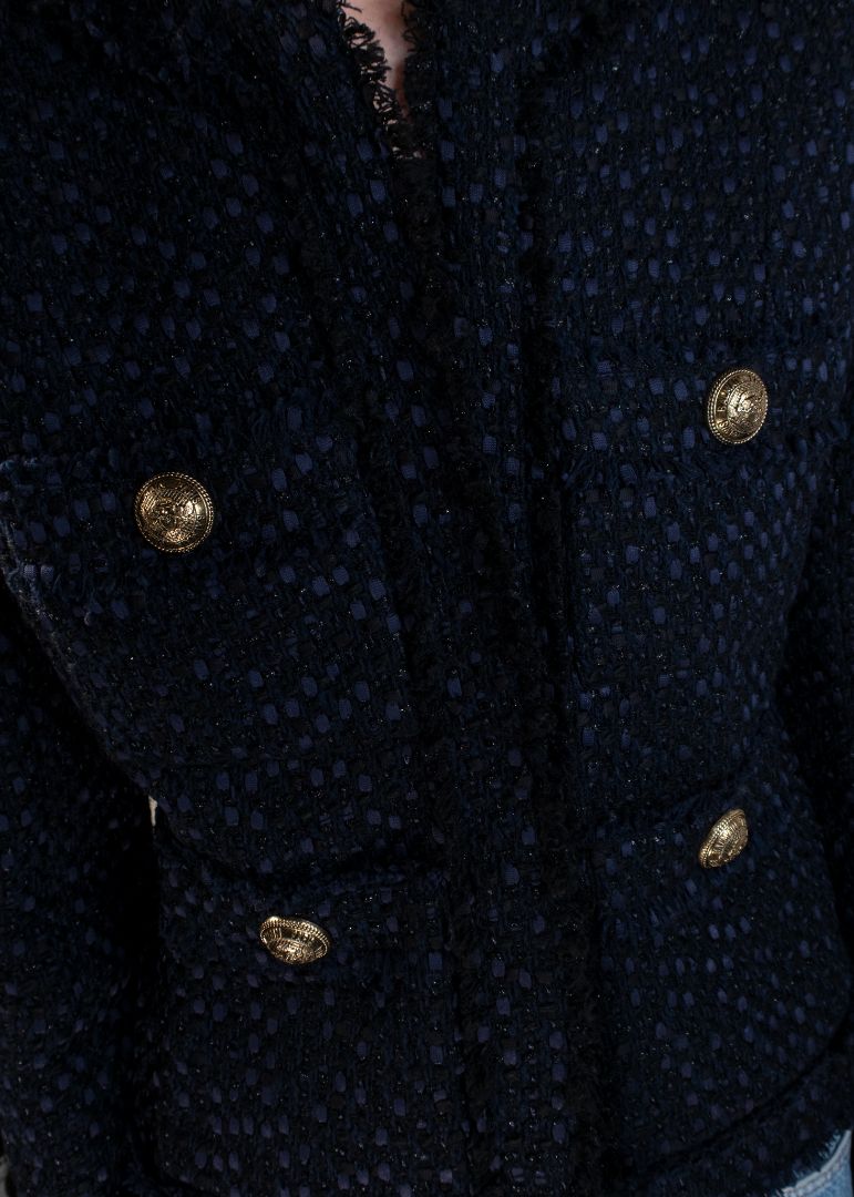 Balmain Navy Tweed Blazer