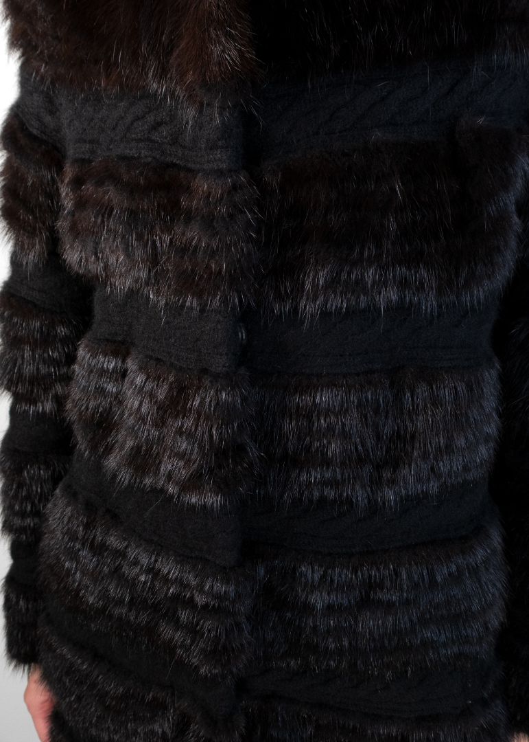 Yves Salomon Gray And Black Rabbit Lamb And Silk Coat