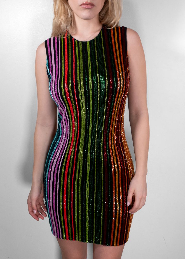 balmain beaded mini dress Balmain Bead Embroidered Strong-Shoulder Mini Dress