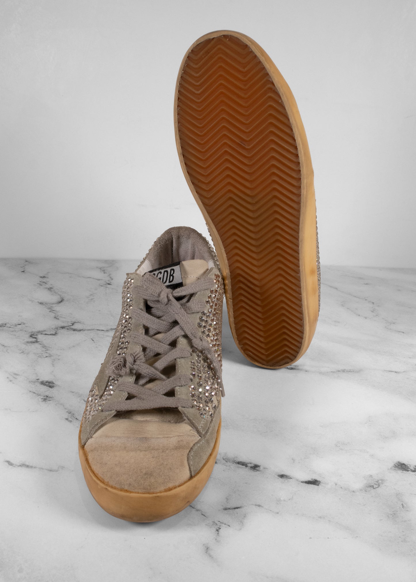 Golden Goose Ivory Swarovski Crystal Low Top "Super Star" Sneakers