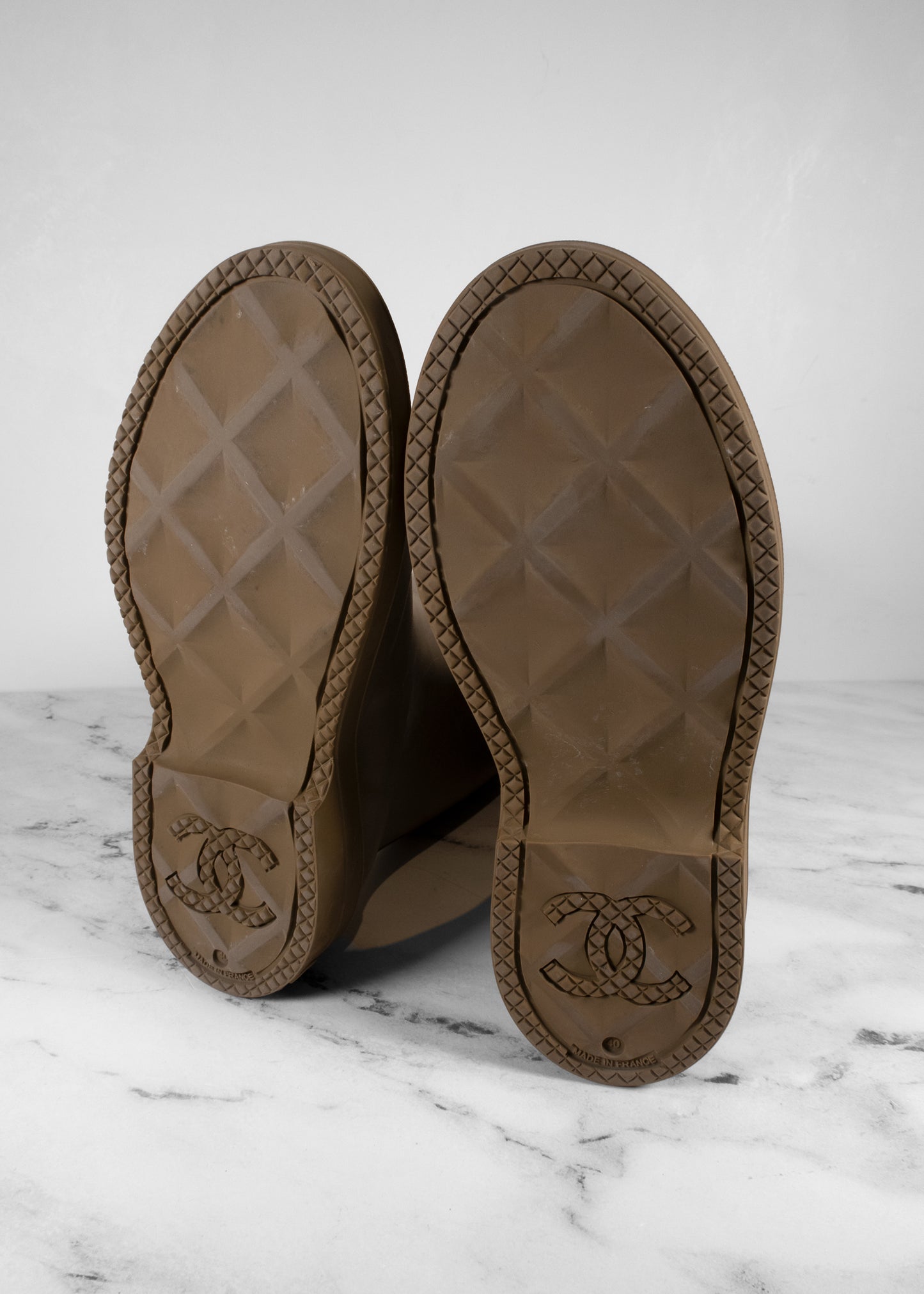 Chanel Olive Green Rubber Rain Boots