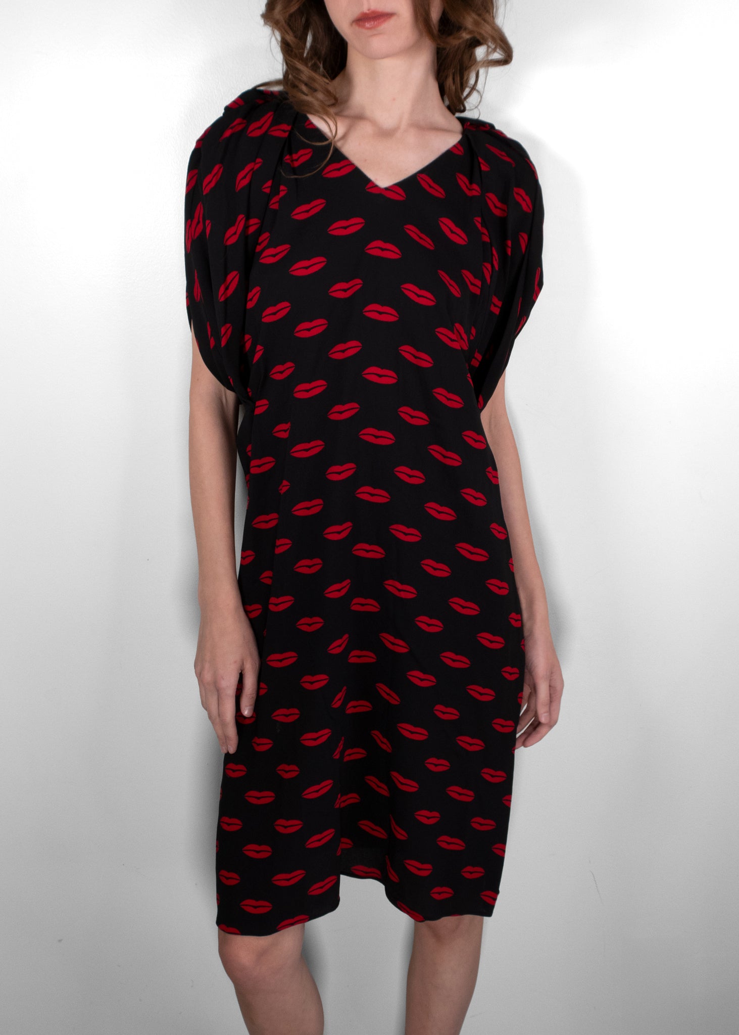 black and red midi dress V-NECK FLARED CUFF KNEE LENGTH DRESS IN BLACK AND RED | CULT MIA