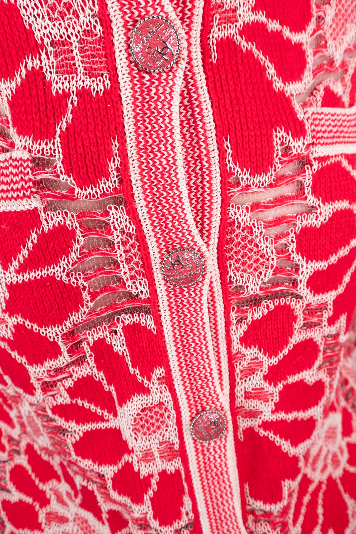 Chanel Red/White Floral Knit Cardigan