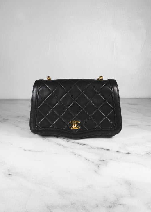 Chanel Black Quilted Lambskin Leather Small Chain Flap Bag