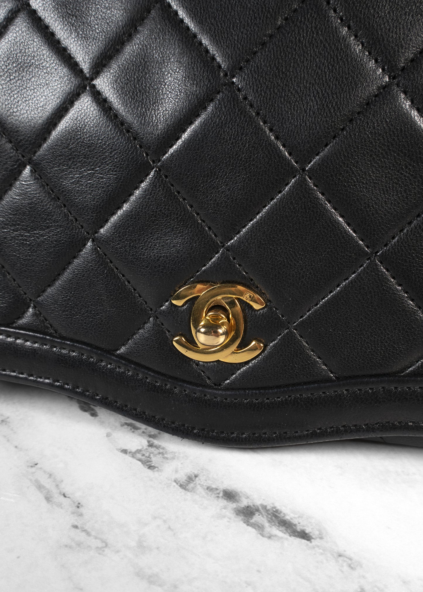 Chanel Black Quilted Lambskin Leather Small Chain Flap Bag