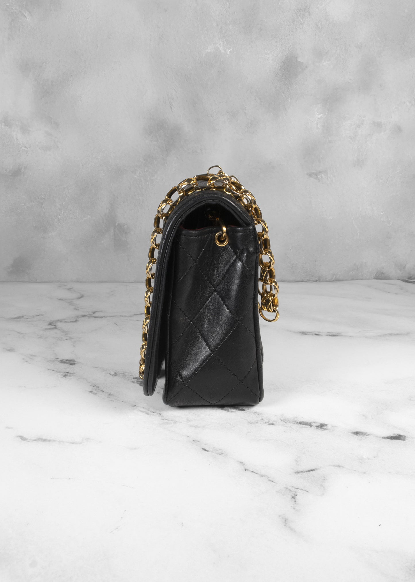 Chanel Black Quilted Lambskin Leather Small Chain Flap Bag