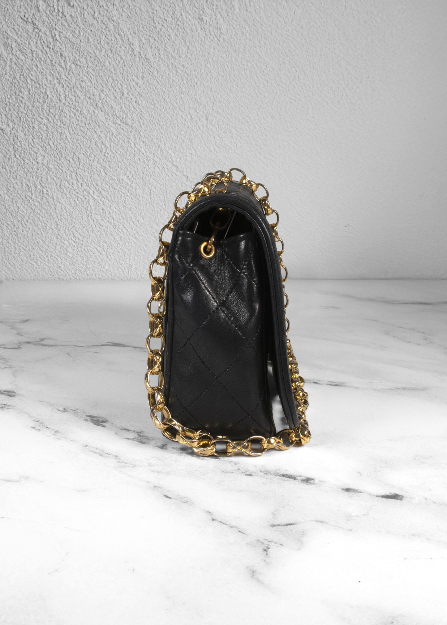 Chanel Black Quilted Lambskin Leather Small Chain Flap Bag
