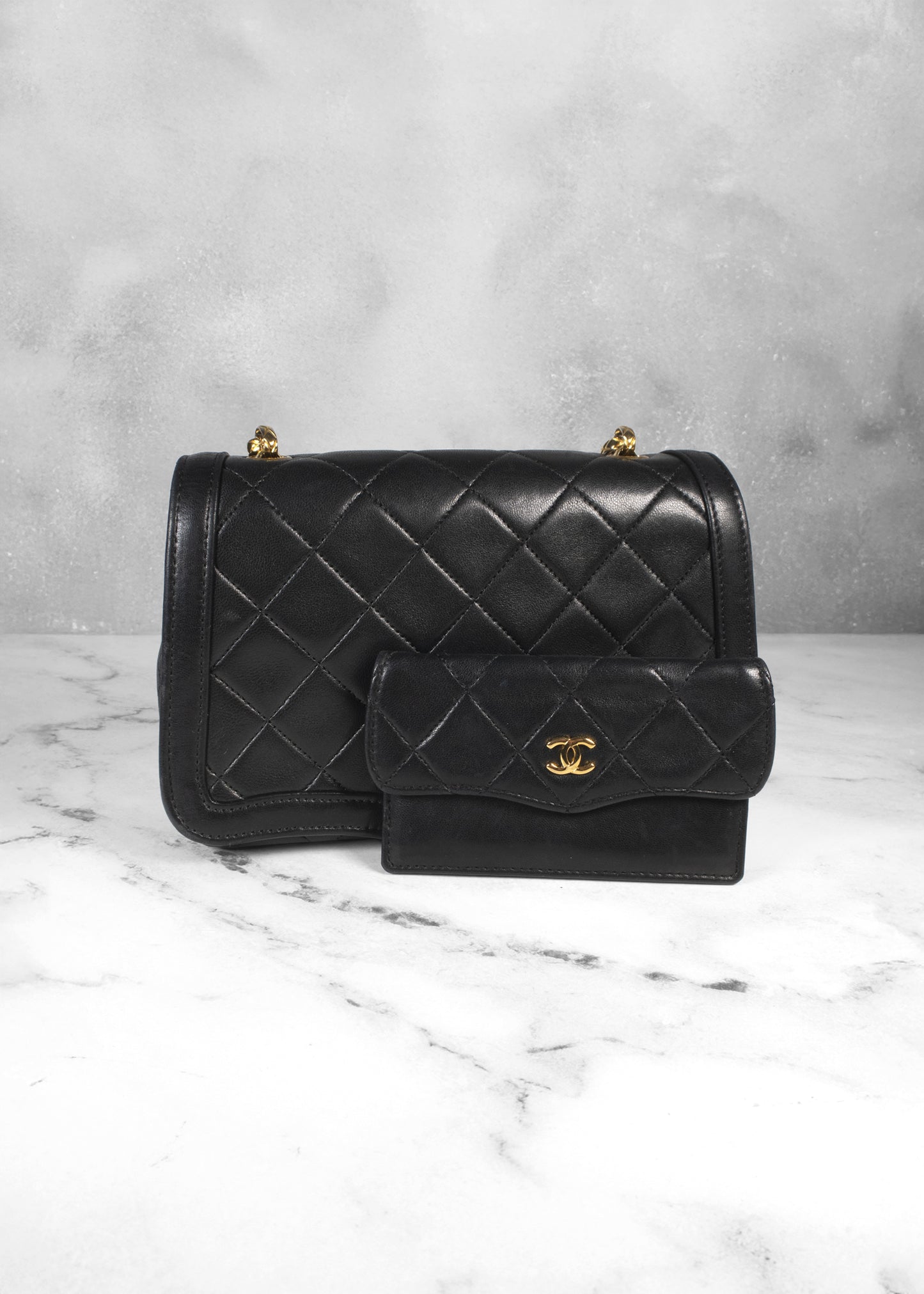 Chanel Black Quilted Lambskin Leather Small Chain Flap Bag
