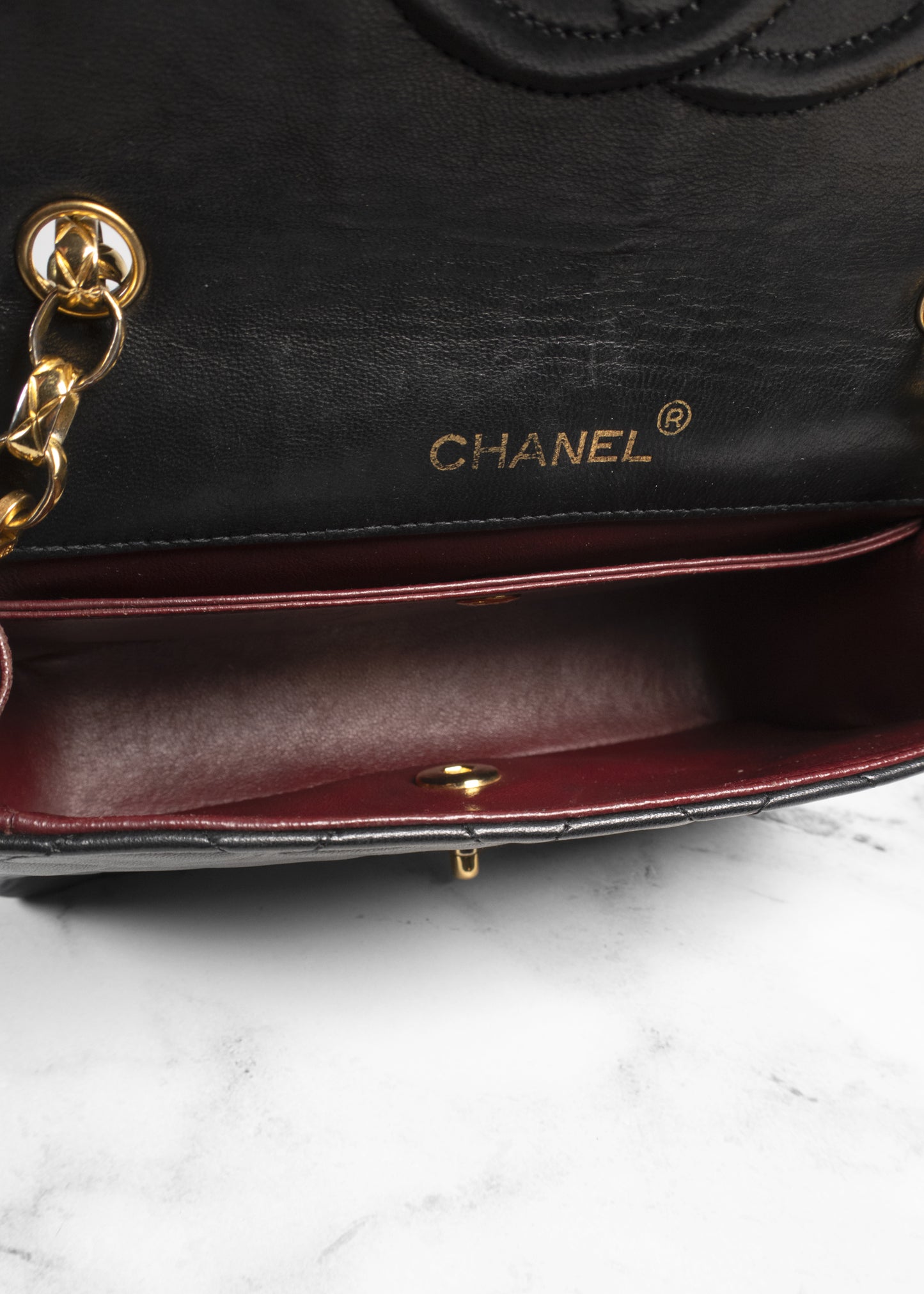 Chanel Black Quilted Lambskin Leather Small Chain Flap Bag