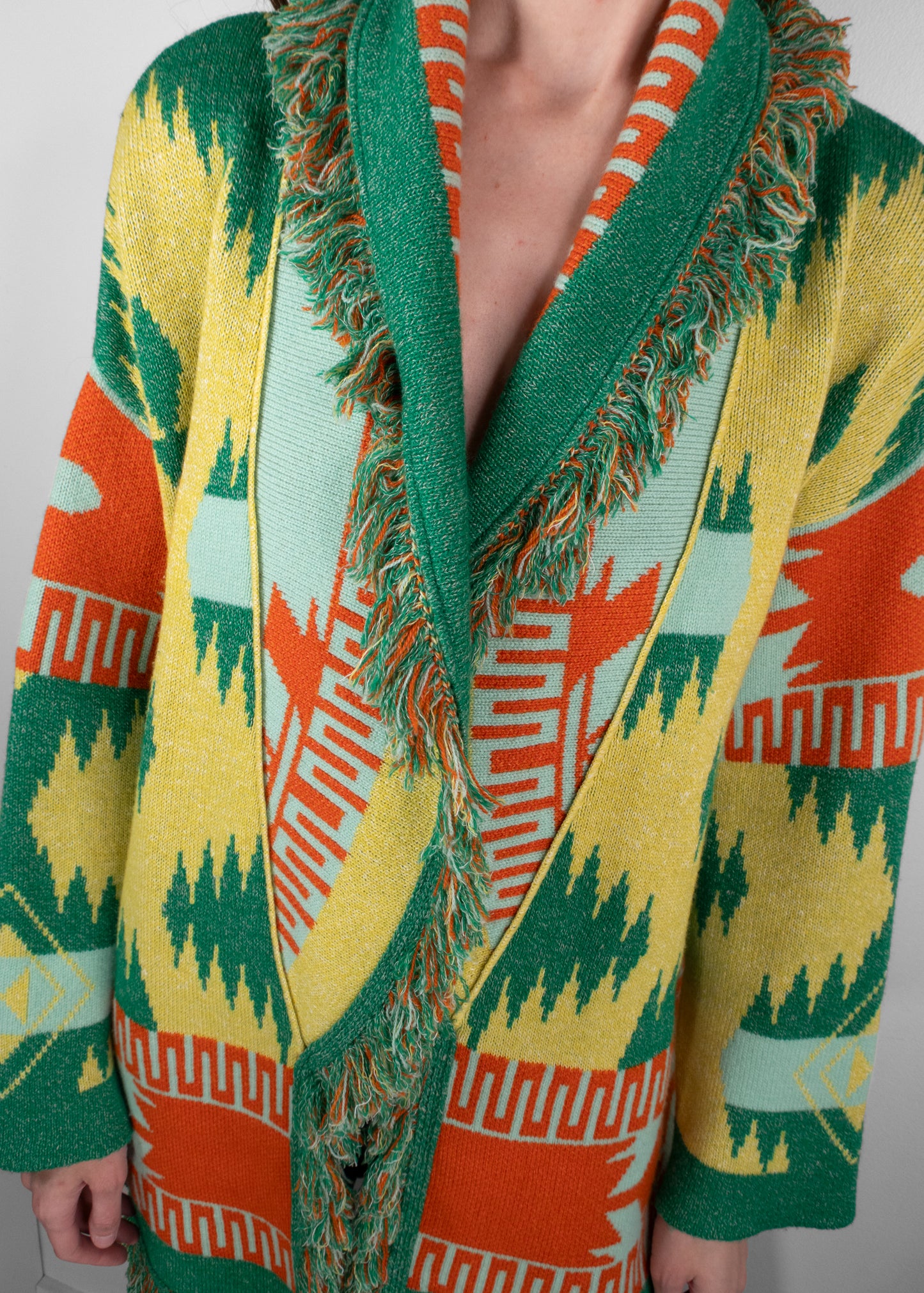 Alanui Aztec Print Fringe Trim Cardigan