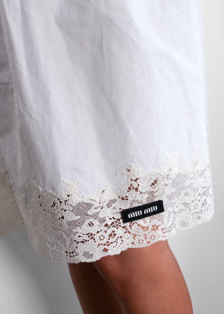 Miu Miu White Lace Trim Mini Skirt