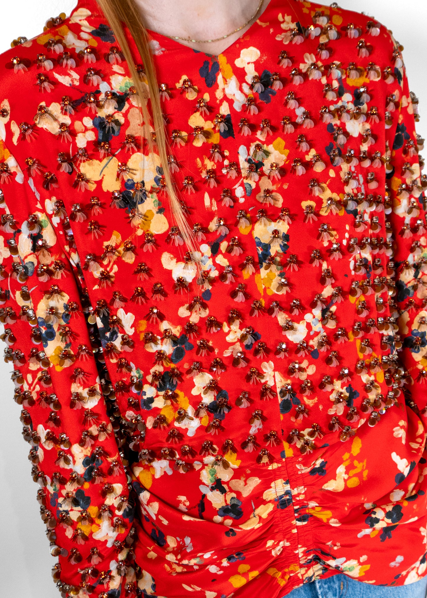 Christian Dior Printed Silk Top With Fantasy Pearls
