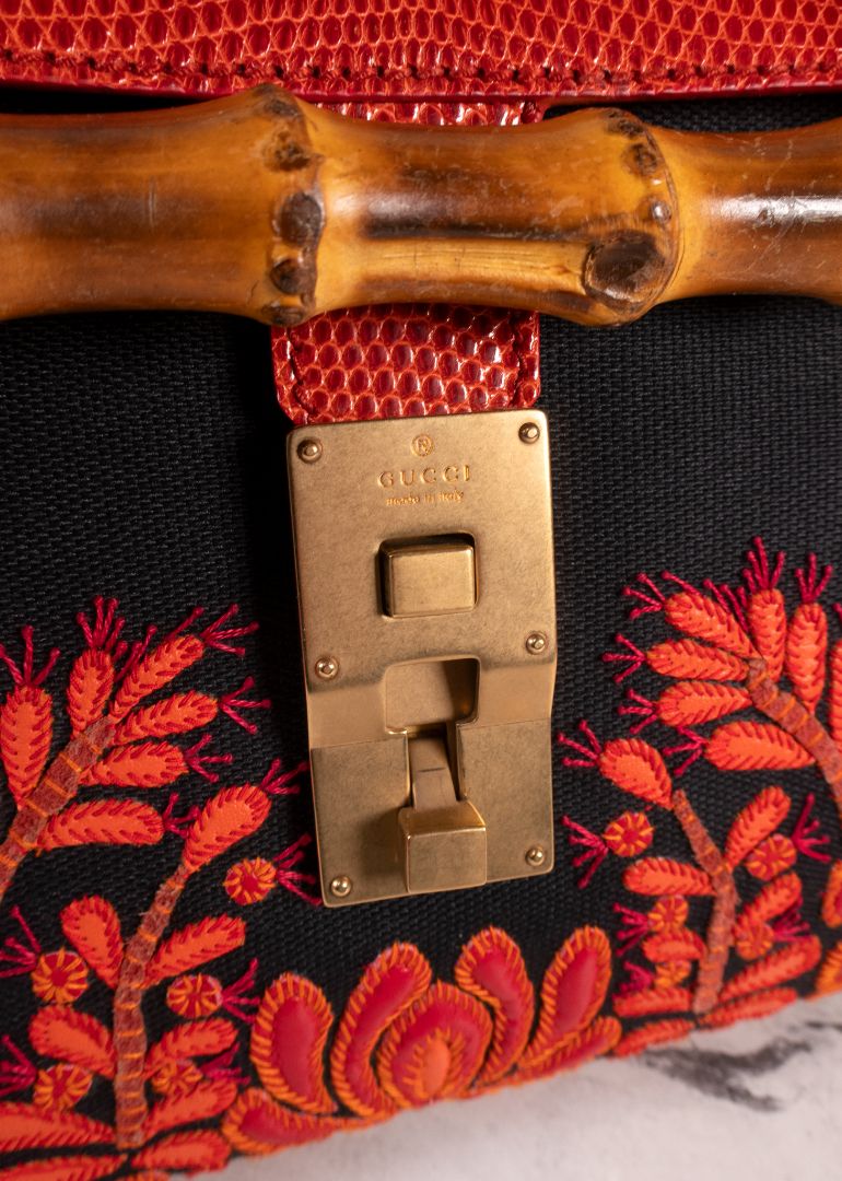 Gucci Tom Ford Embroidered Bamboo Bullet Bag