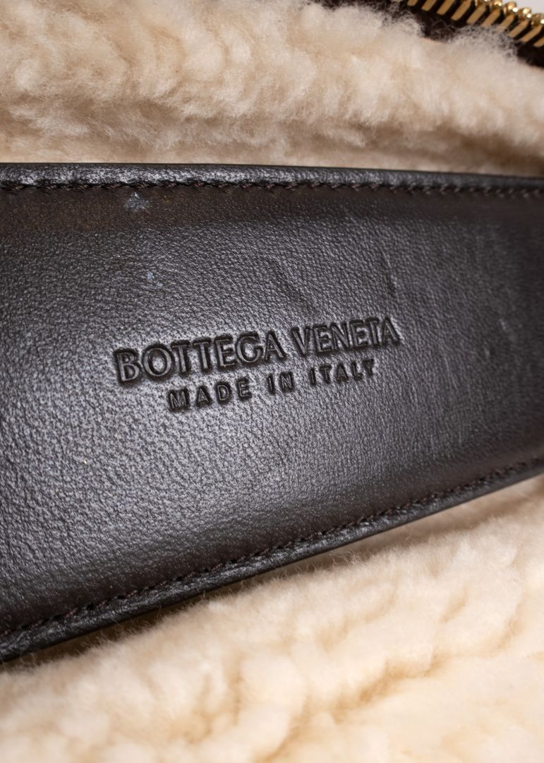 Bottega Veneta Small Brown Leather Bang Bang Bag With Shearling Trim