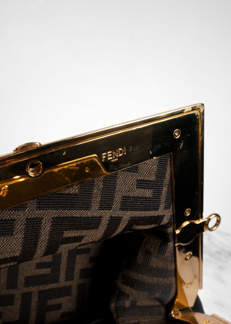 Fendi First Midi Nappa Leather Clutch in Black
