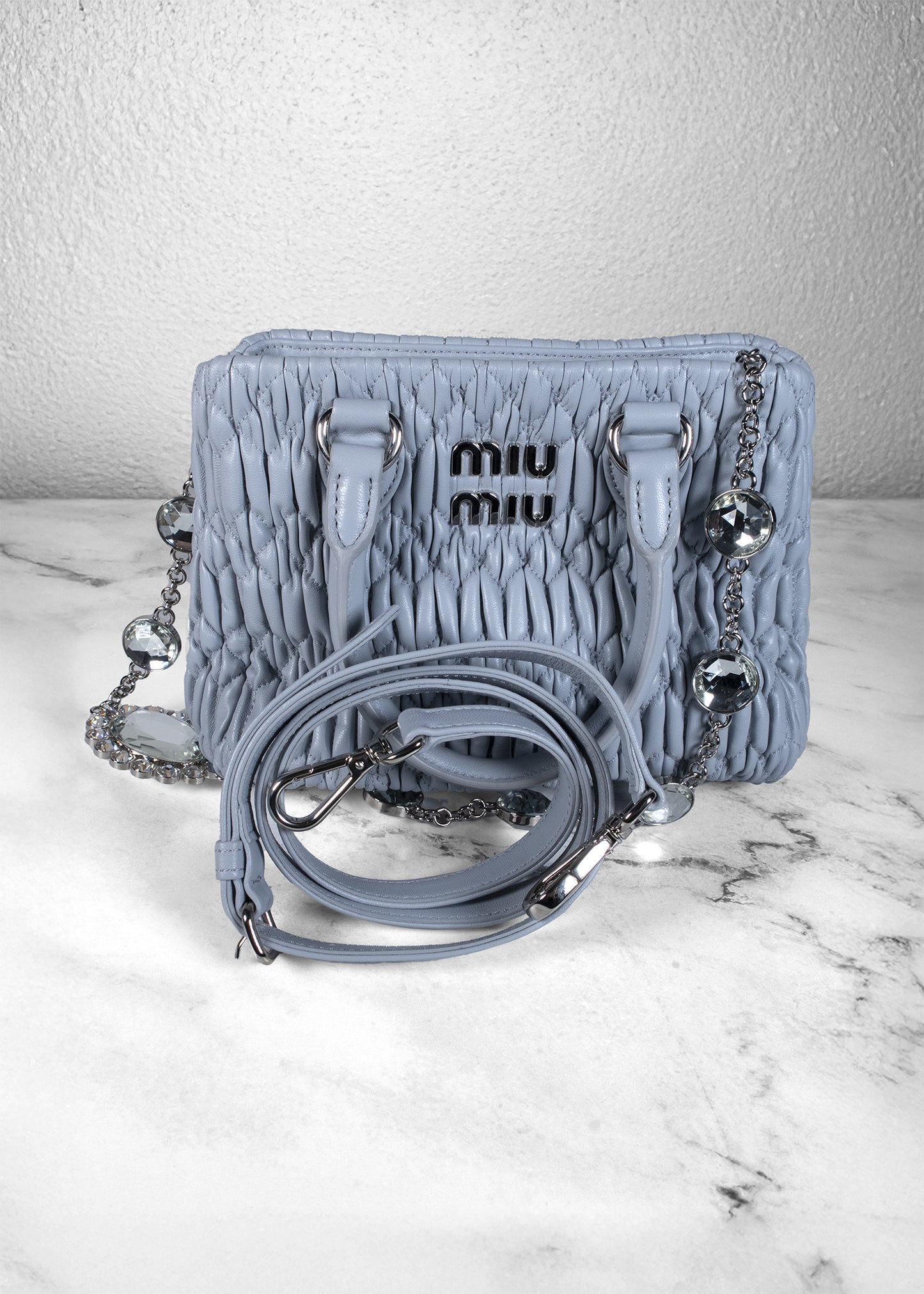 Miu Miu Crystal-Embellished Logo-Plaque Mini Bag