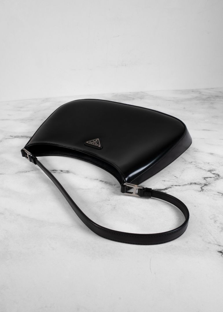 Prada Black Cleo Logo Plaque Shoulder Bag