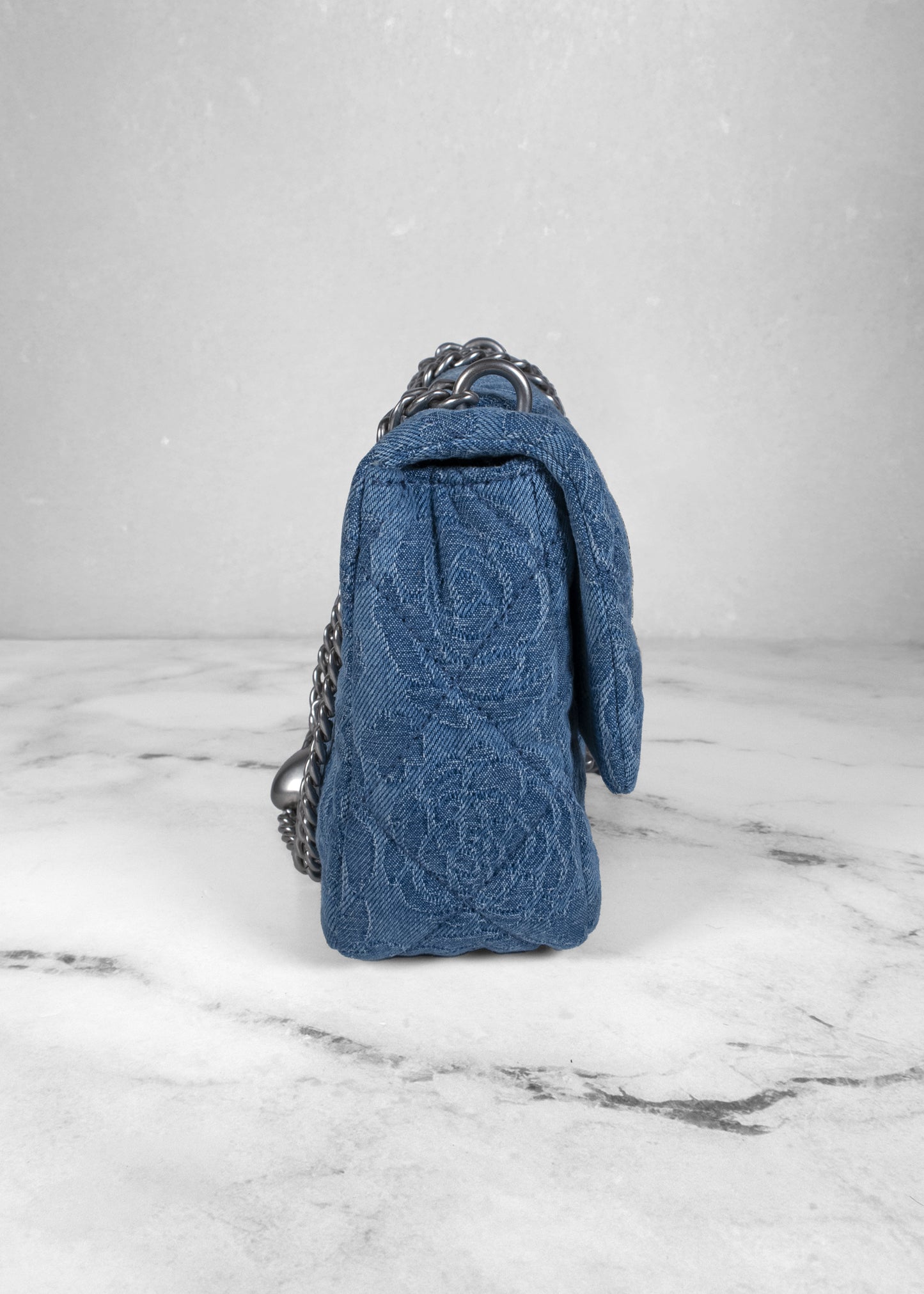 Chanel Denim Quilted Medium Camellia Sweetheart Flap Bag