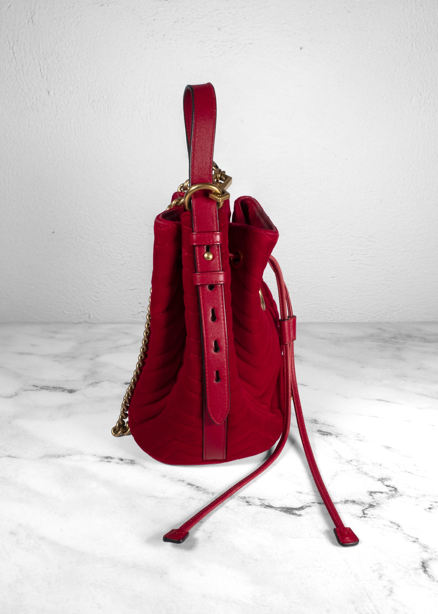 Gucci Velvet Marmont Matelasse Bucket Bag