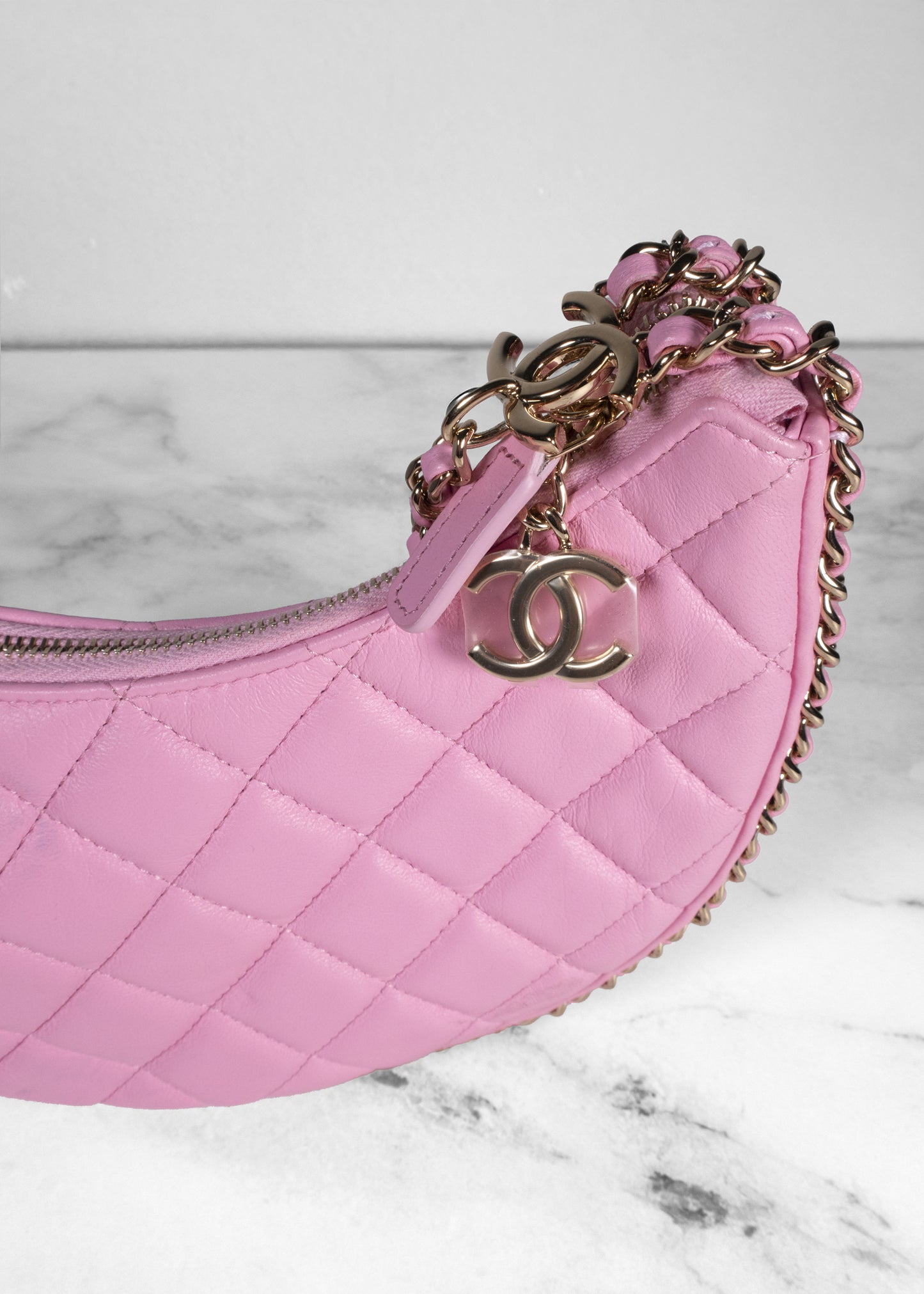 Chanel Lambskin Quilted Small Pink Hobo Bag
