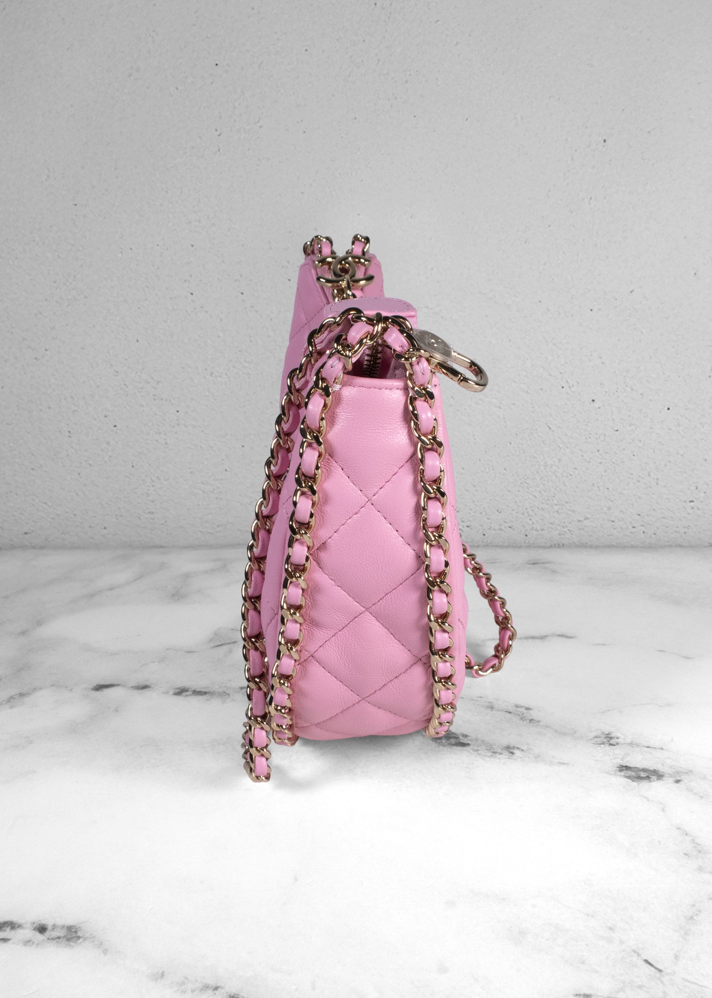 Chanel Lambskin Quilted Small Pink Hobo Bag
