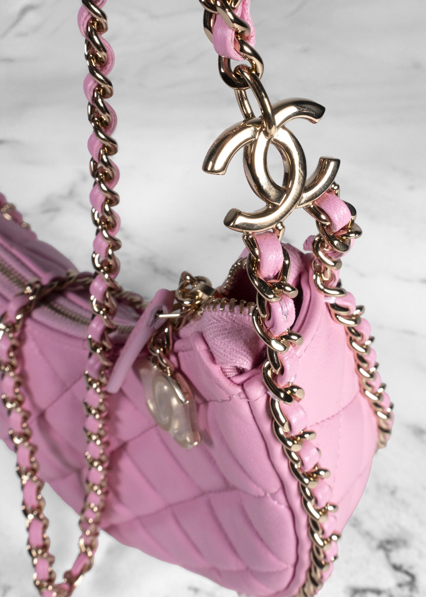 Chanel Lambskin Quilted Small Pink Hobo Bag
